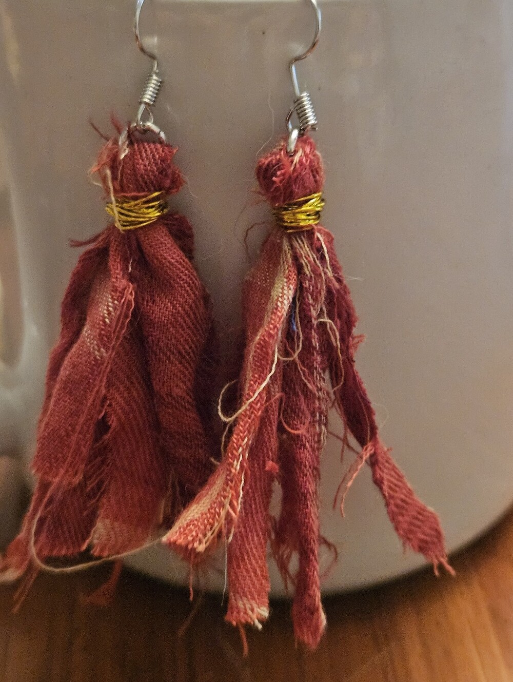 Handmade Red Rag Flannel Tassel Earrings